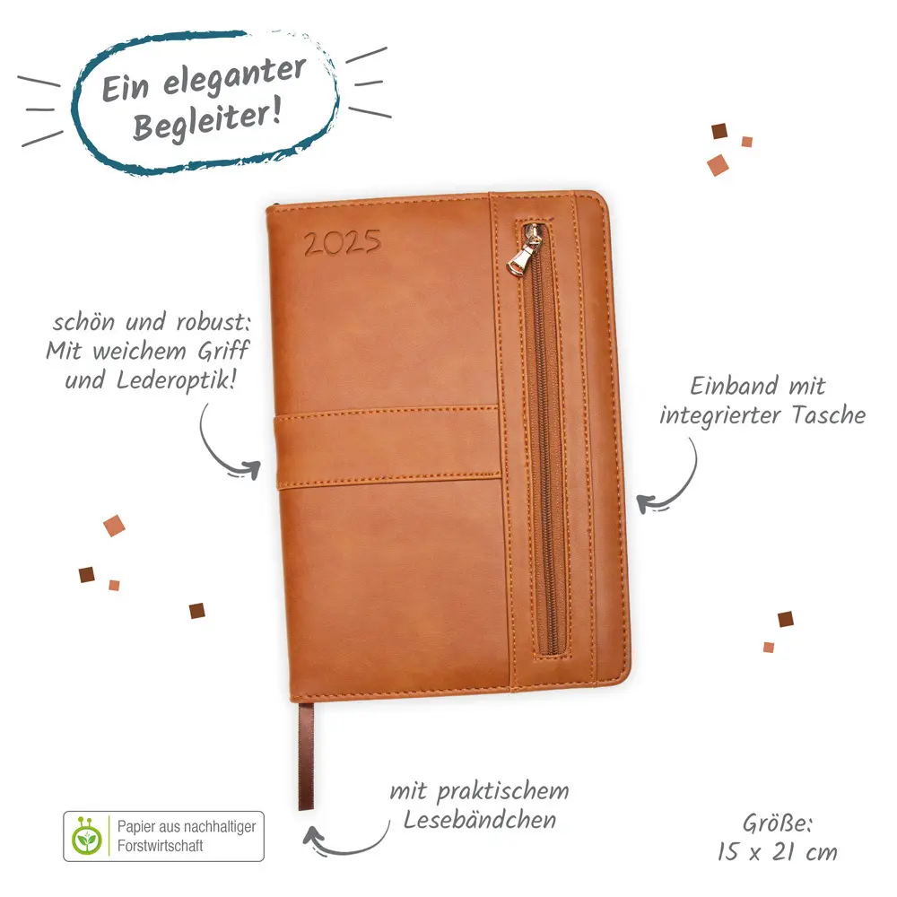 Bild: 4251901507396 | Trötsch Wochenplaner A5 mit Tasche Braun 2025 | Wochenterminer | Co.KG