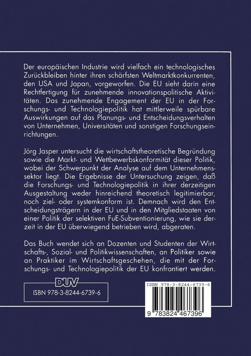 Rückseite: 9783824467396 | Technologische Innovationen in Europa | Jörg Jasper | Taschenbuch