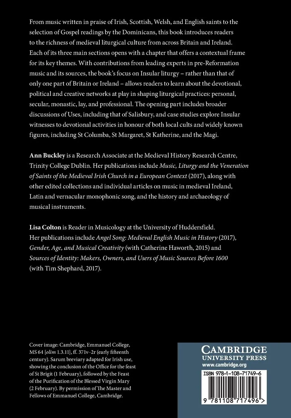 Rückseite: 9781108717496 | Music and Liturgy in Medieval Britain and Ireland | Buckley (u. a.)
