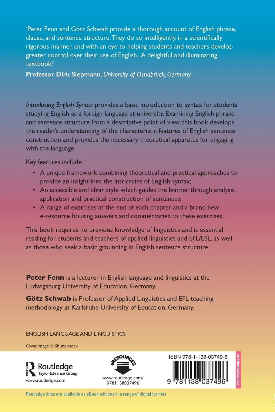 Rückseite: 9781138037496 | Introducing English Syntax | A Basic Guide for Students of English