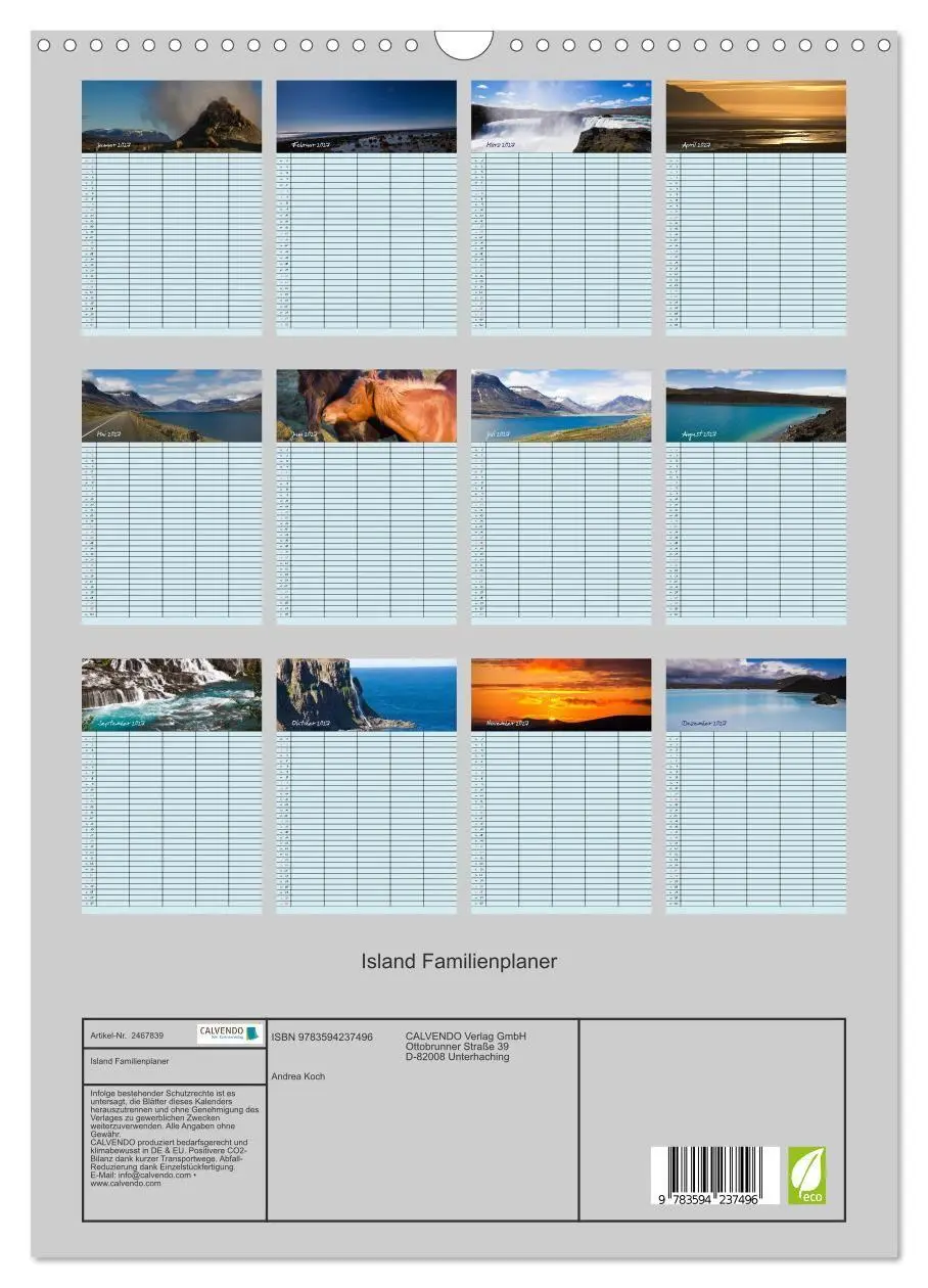 Bild: 9783594237496 | Island Familienplaner (Wandkalender 2027 DIN A3 hoch), CALVENDO...
