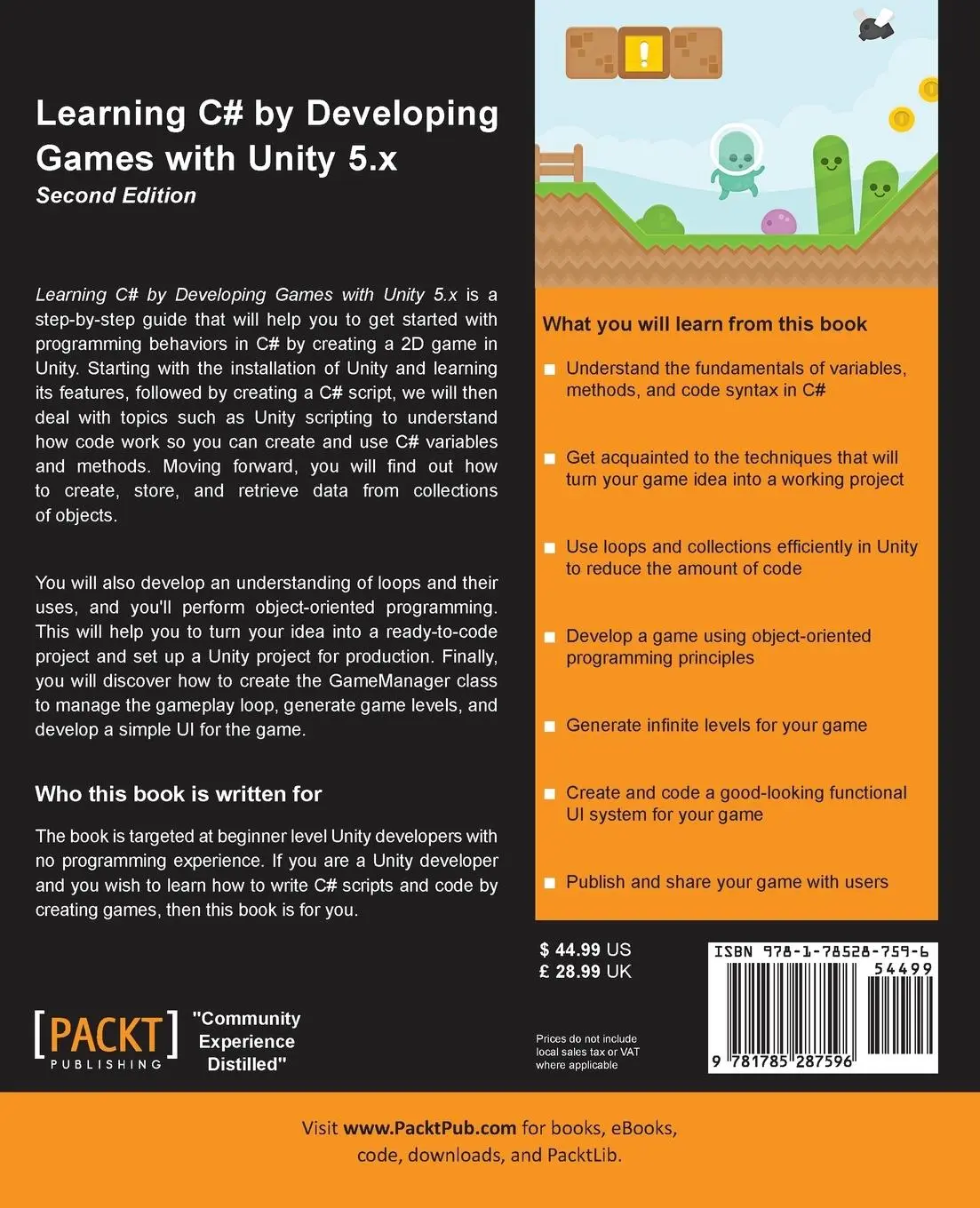 Rückseite: 9781785287596 | Learning C# by Developing Games with Unity 5.x - Second Edition | Buch
