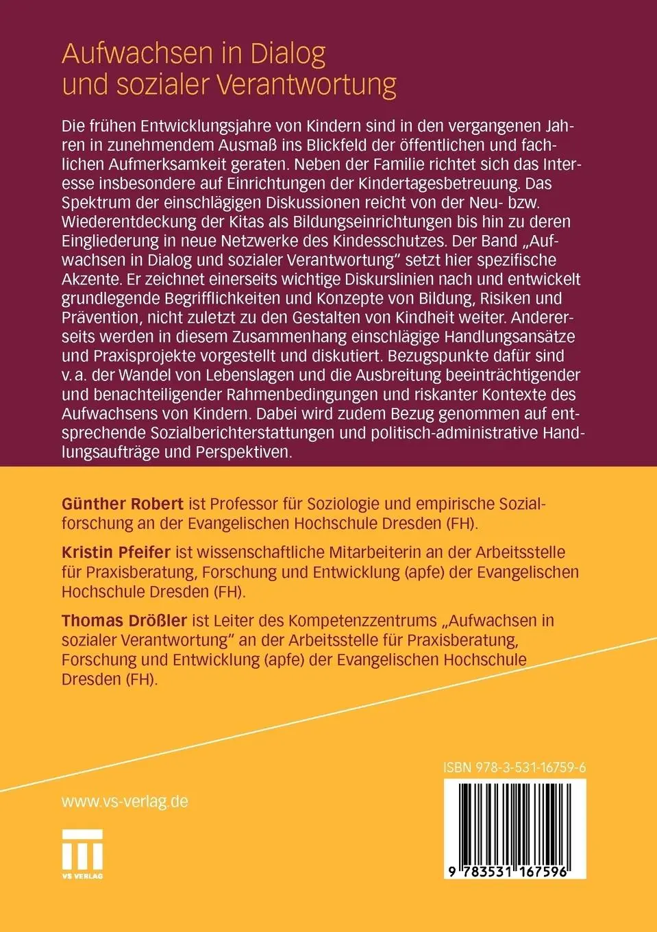 Rückseite: 9783531167596 | Aufwachsen in Dialog und sozialer Verantwortung | Robert (u. a.)