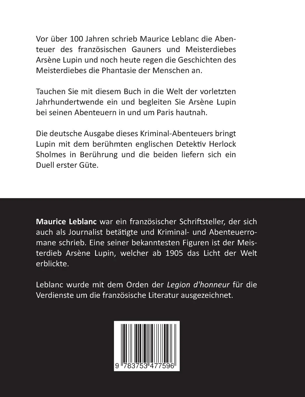 Rückseite: 9783753477596 | Arsène Lupin gegen Herlock Sholmes | Die blonde Dame | Maurice Leblanc