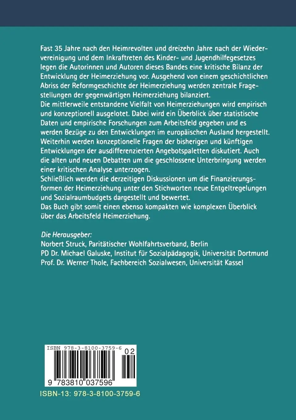 Rückseite: 9783810037596 | Reform der Heimerziehung | Eine Bilanz | Norbert Struck (u. a.) | Buch