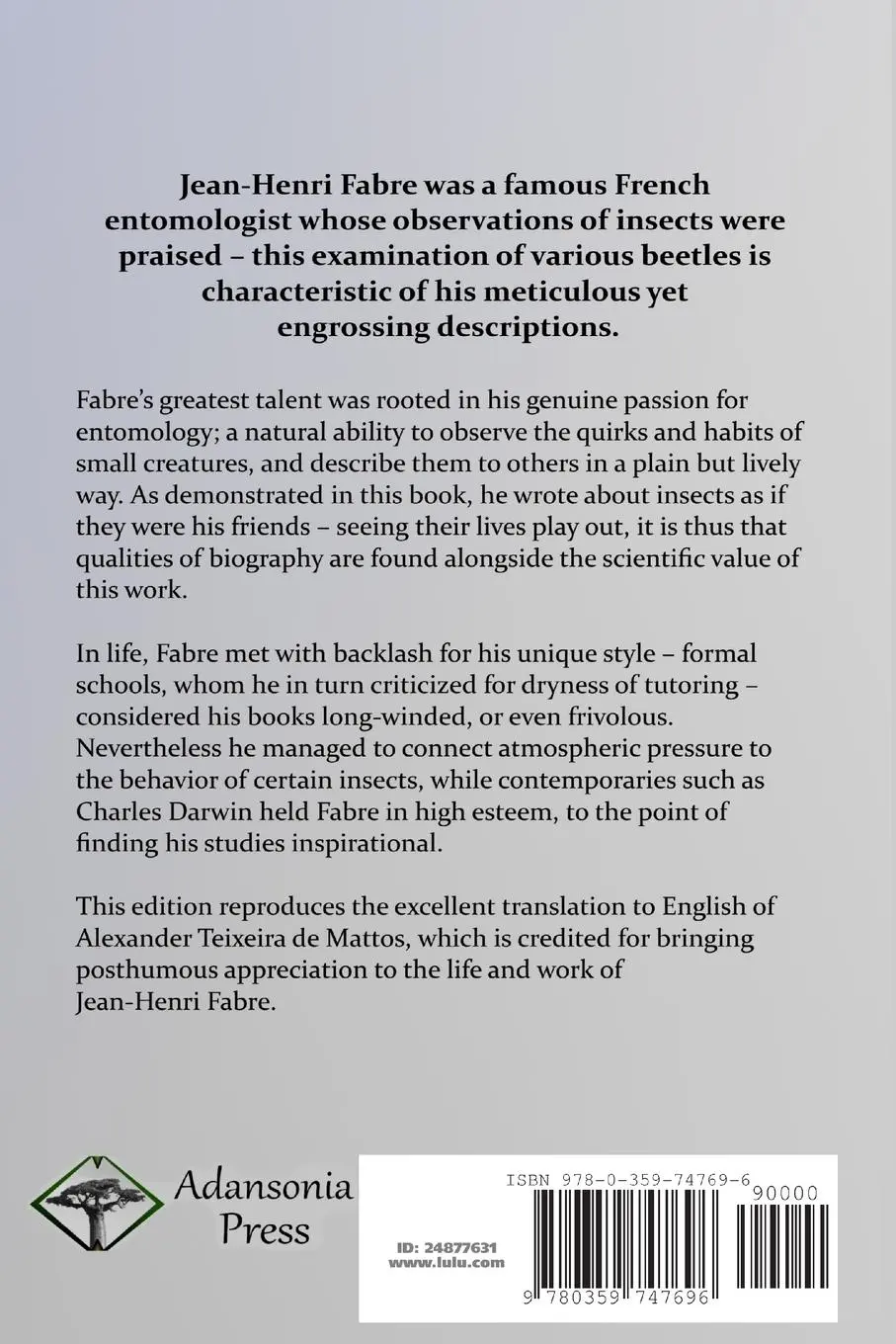 Rückseite: 9780359747696 | The Sacred Beetle, and Others | Jean-Henri Fabre | Taschenbuch | 2019