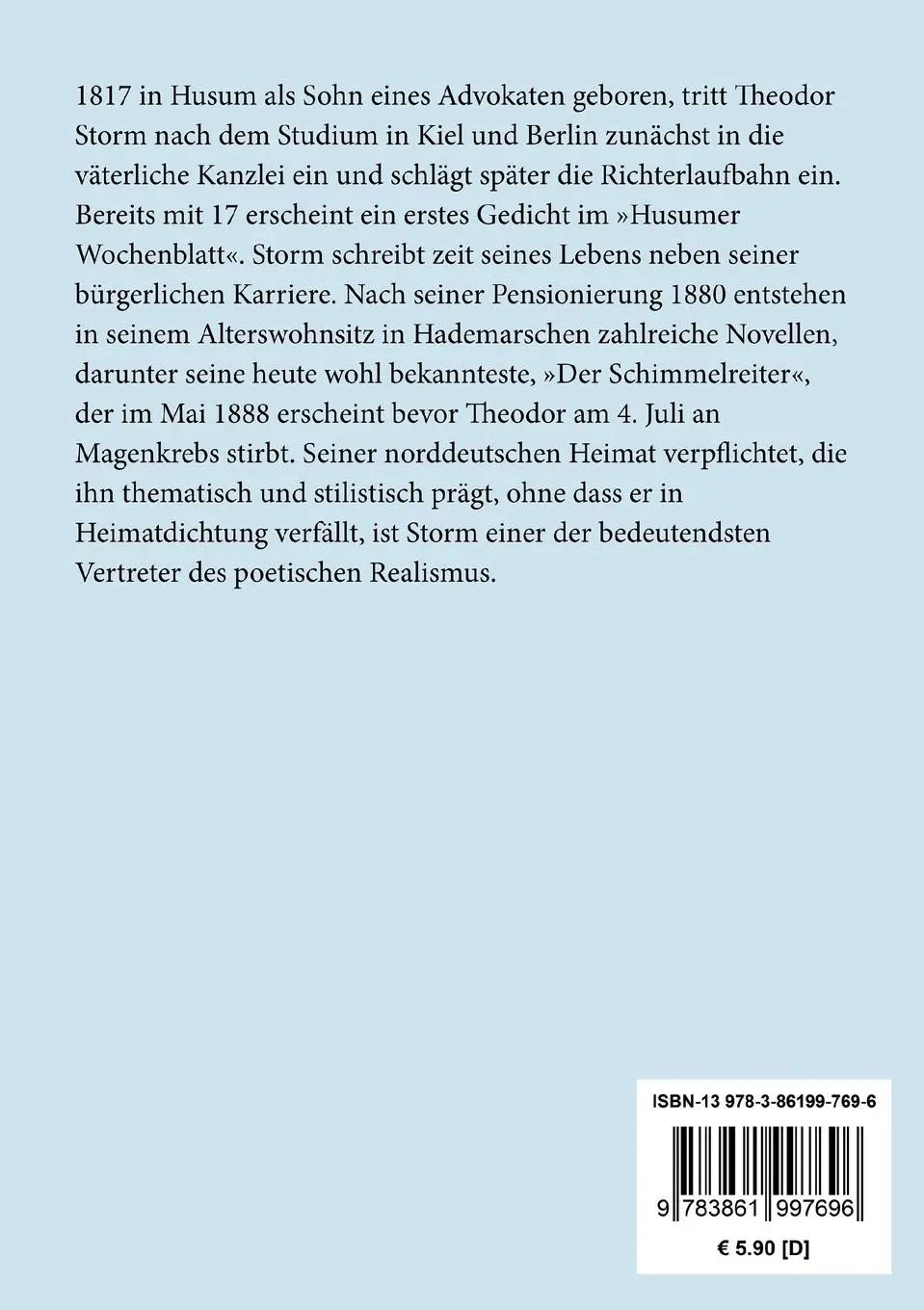 Rückseite: 9783861997696 | Gedichte | (Ausgabe 1885) | Theodor Storm | Taschenbuch | 124 S.