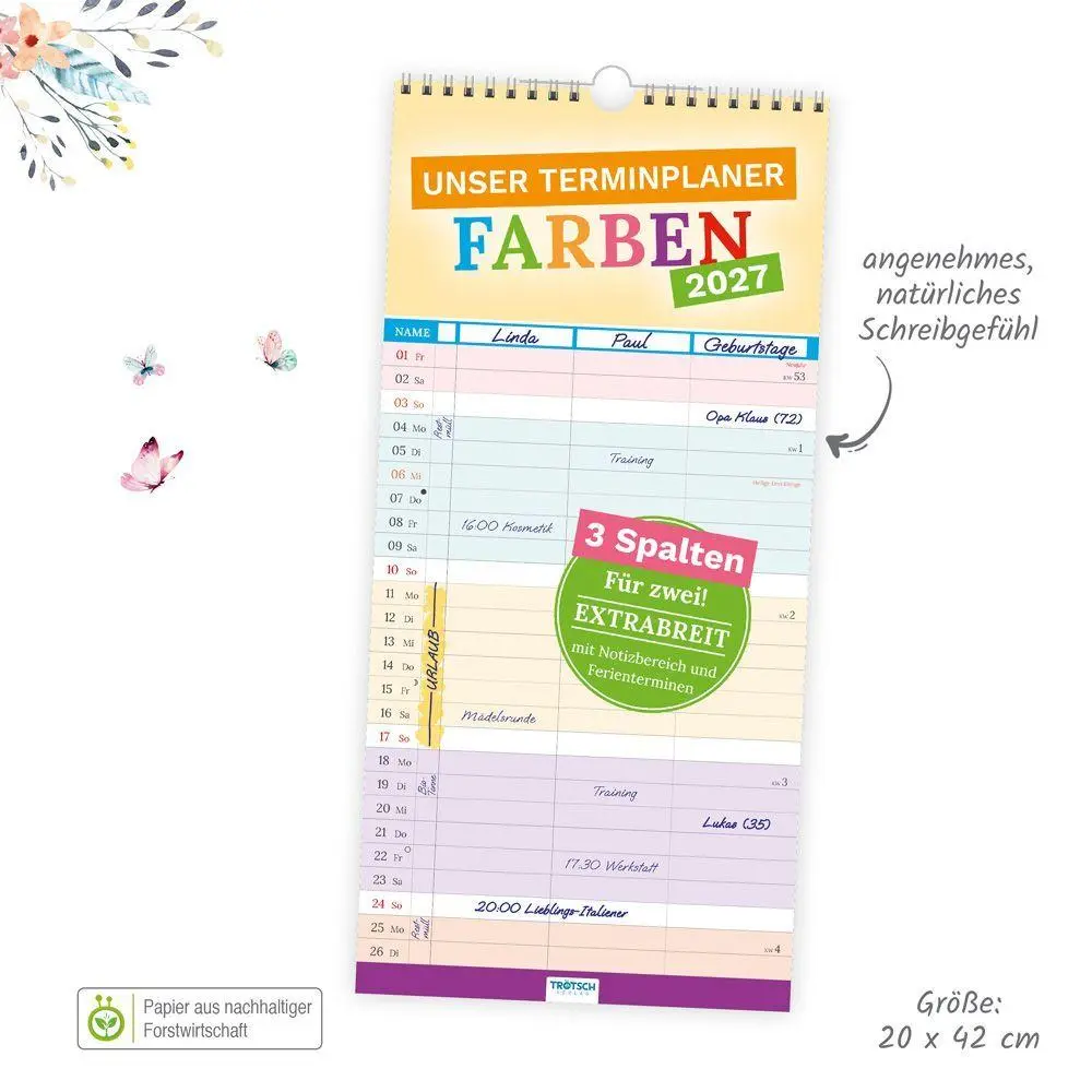 Bild: 9783988027696 | TRÖTSCH - Unser Terminplaner Farben 2027 | Wandkalender mit 3 Spalten