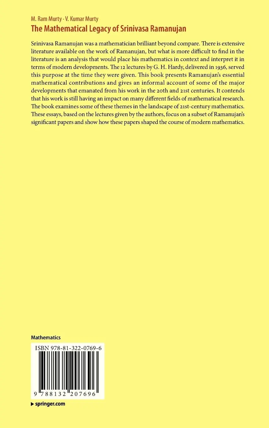 Rückseite: 9788132207696 | The Mathematical Legacy of Srinivasa Ramanujan | Murty (u. a.) | Buch