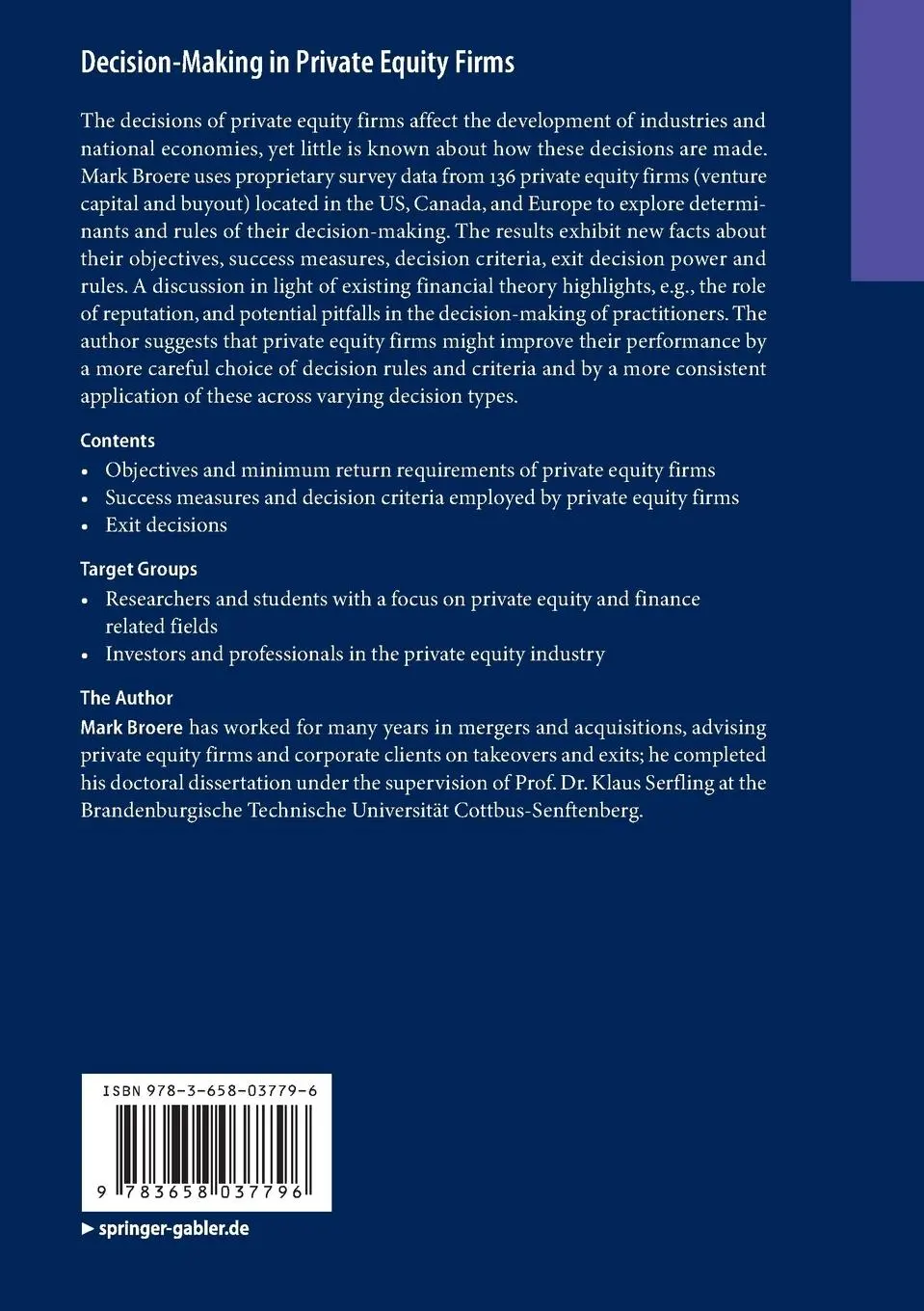 Rückseite: 9783658037796 | Decision-Making in Private Equity Firms | Mark Broere | Taschenbuch