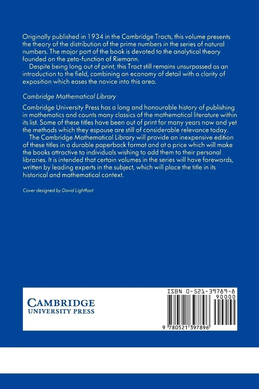 Rückseite: 9780521397896 | The Distribution of Prime Numbers | A. E. Ingham | Taschenbuch | 1990