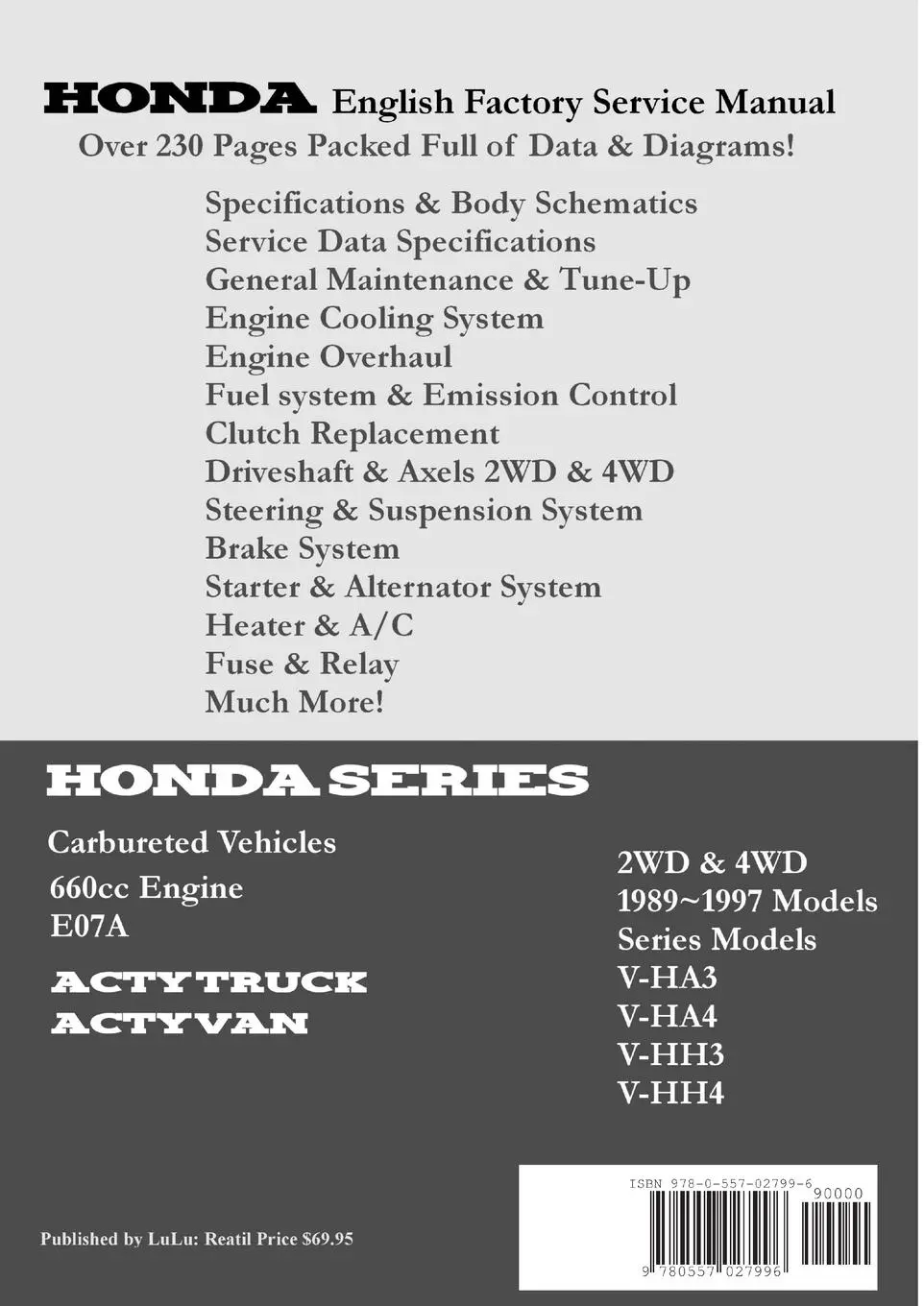 Rückseite: 9780557027996 | Honda Acty English Factory Service Manual | James Danko | Taschenbuch