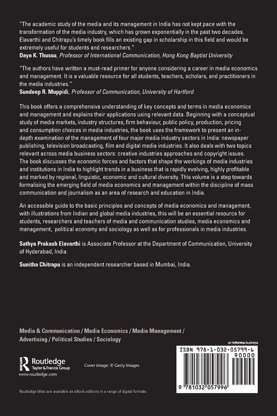 Rückseite: 9781032057996 | Media Economics and Management | Sathya Prakash Elavarthi (u. a.)