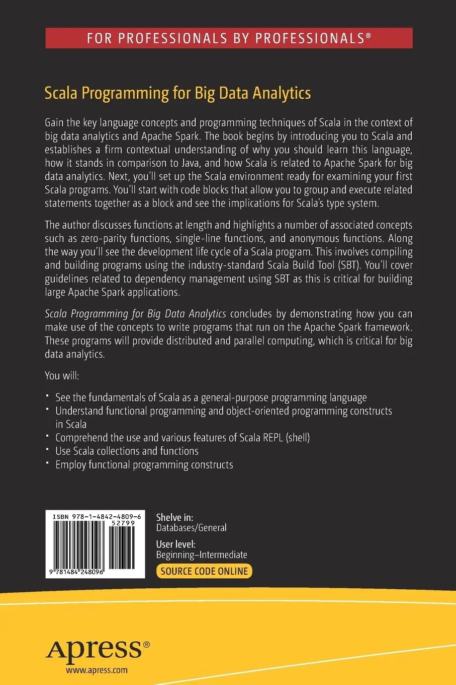 Rückseite: 9781484248096 | Scala Programming for Big Data Analytics | Irfan Elahi | Taschenbuch