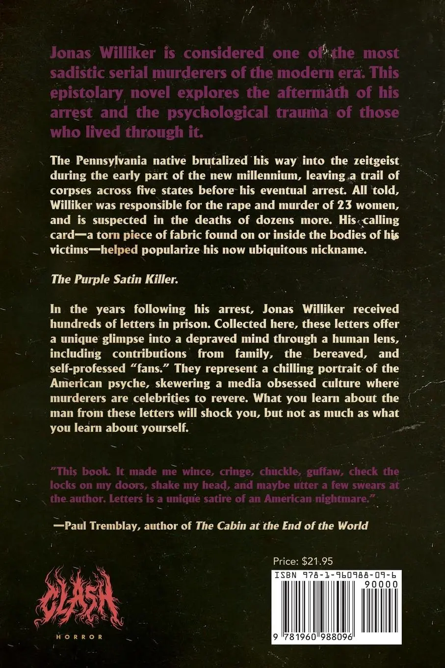 Rückseite: 9781960988096 | Letters to the Purple Satin Killer | Joshua Chaplinsky | Taschenbuch