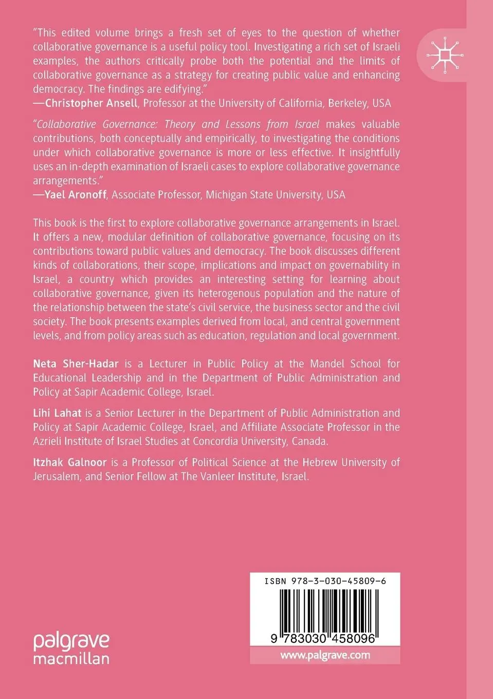 Rückseite: 9783030458096 | Collaborative Governance | Theory and Lessons from Israel | Buch | xxi