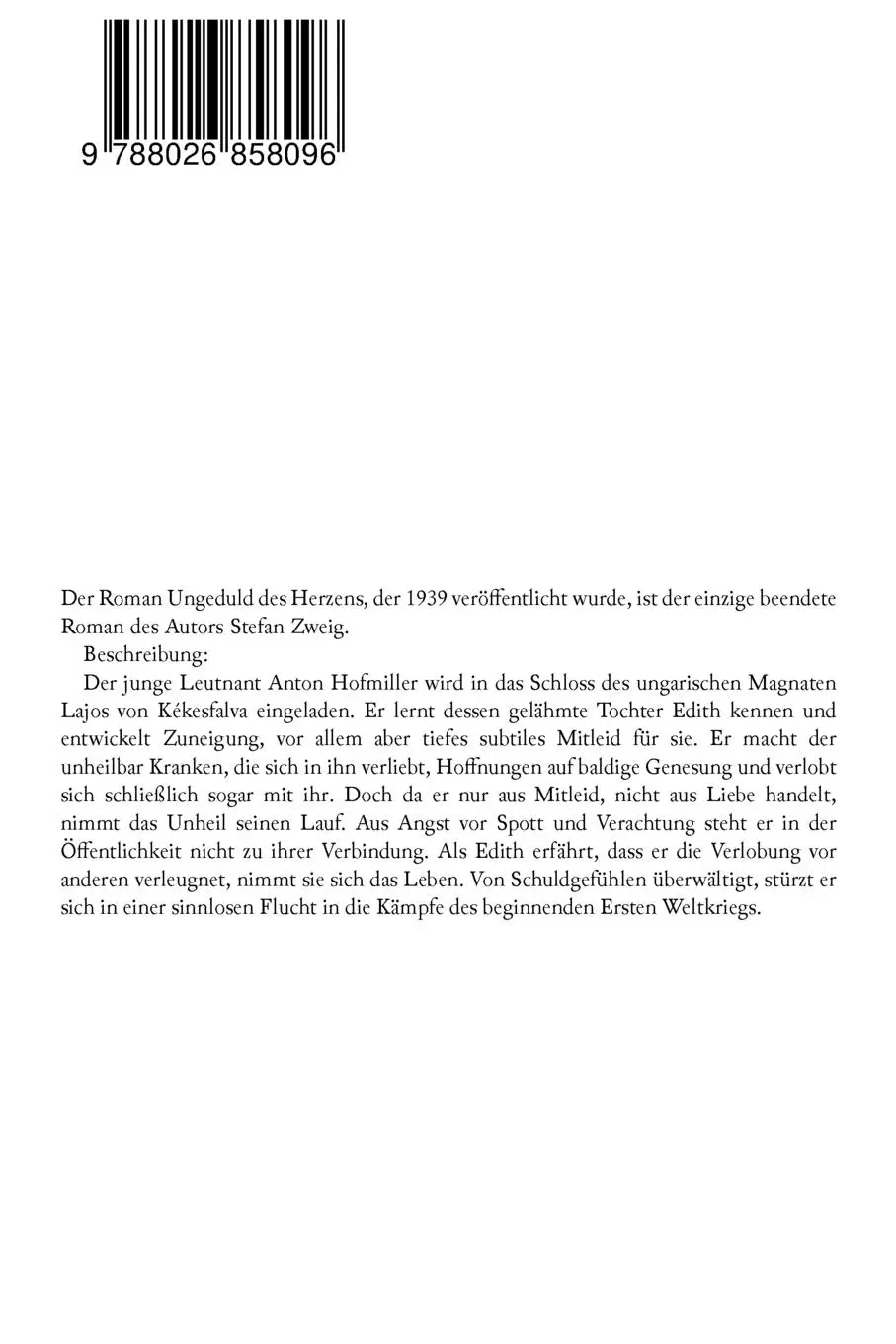 Rückseite: 9788026858096 | Ungeduld des Herzens. Roman | Stefan Zweig | Taschenbuch | Englisch