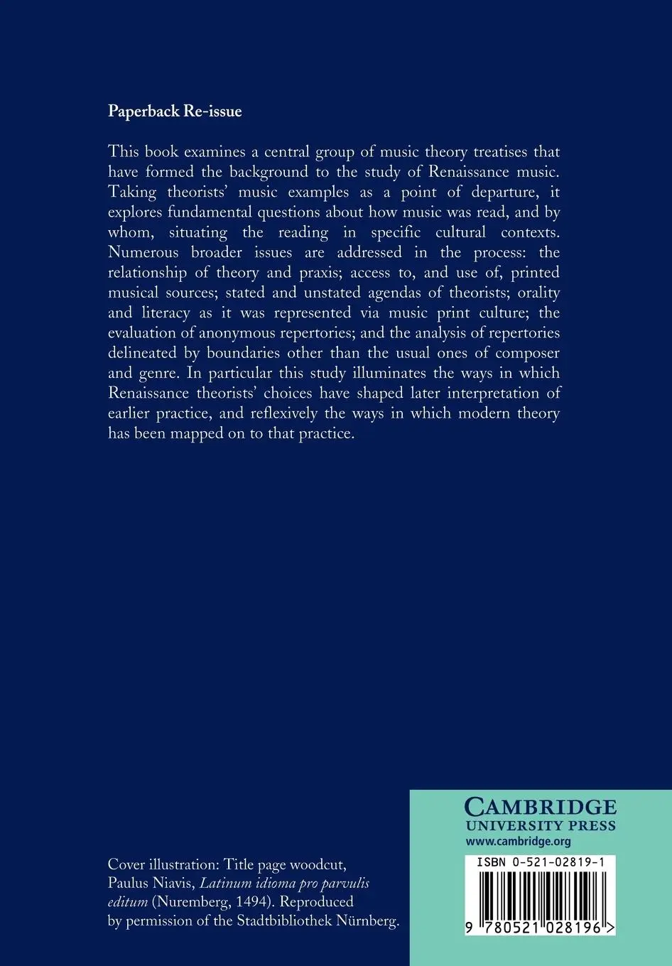 Rückseite: 9780521028196 | Reading Renaissance Music Theory | Hearing with the Eyes | Taschenbuch