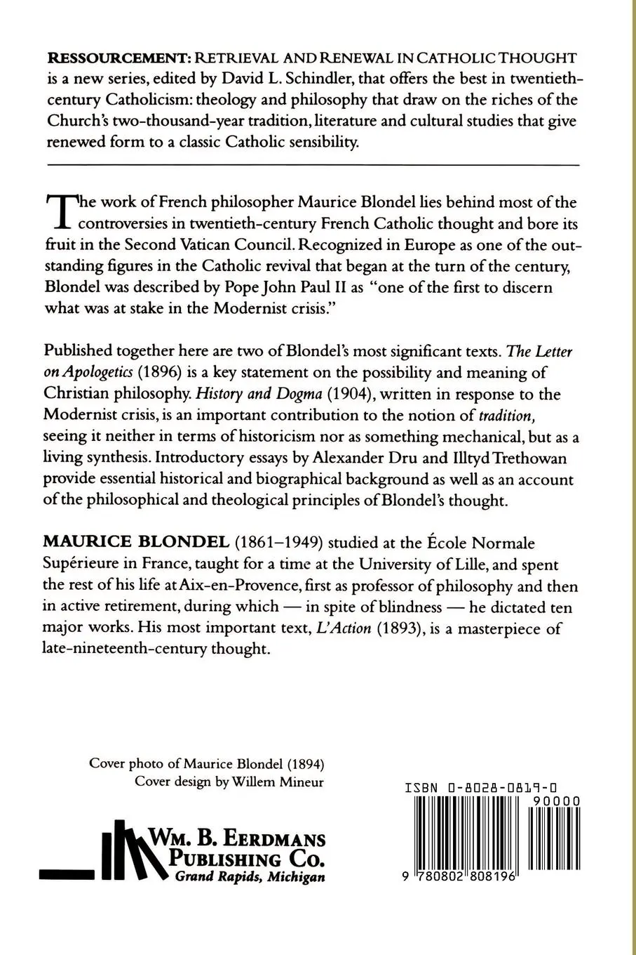 Rückseite: 9780802808196 | The Letter on Apologetics &amp; History and Dogma | Maurice Blondel | Buch