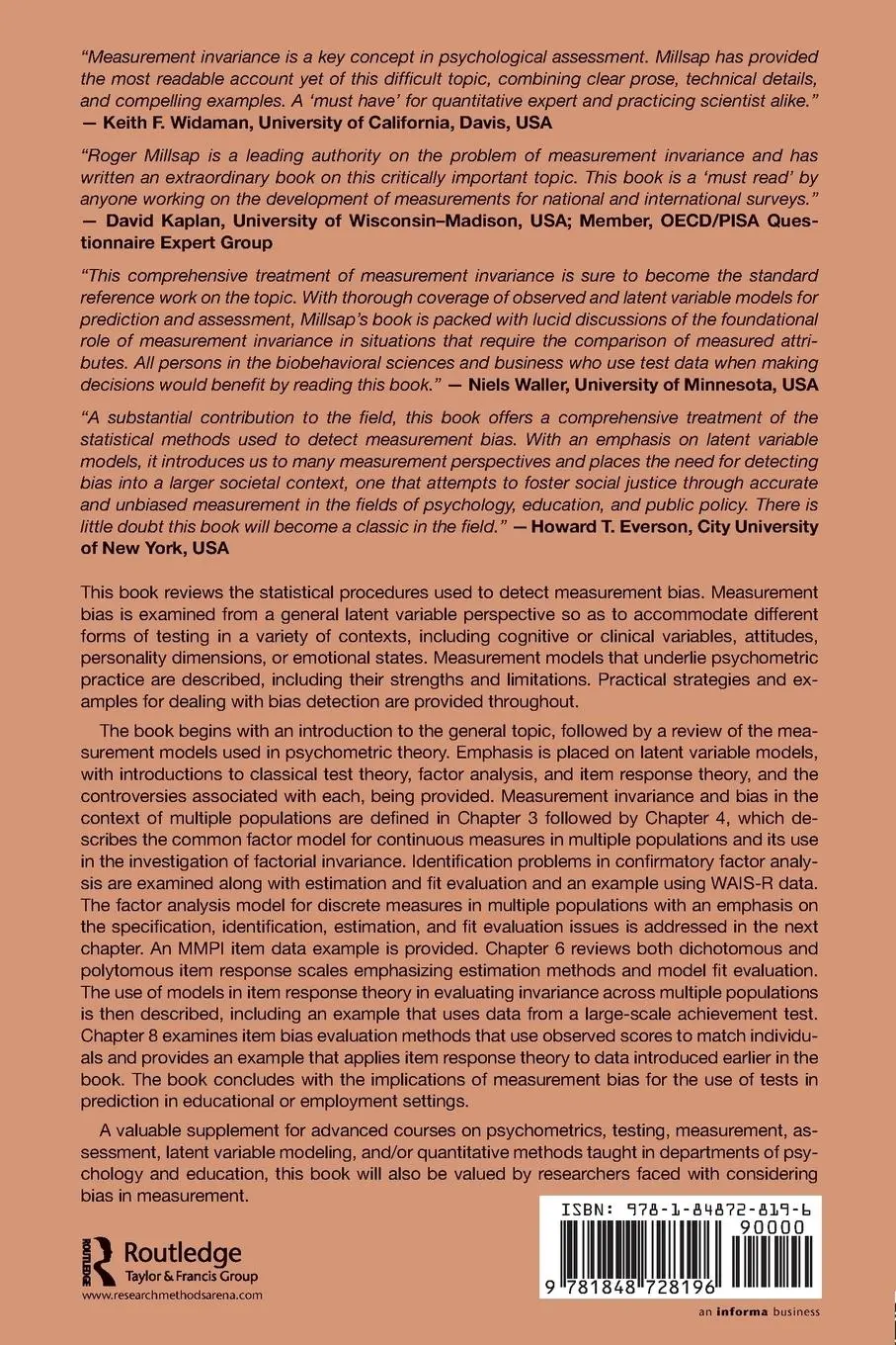 Rückseite: 9781848728196 | Statistical Approaches to Measurement Invariance | Roger E. Millsap