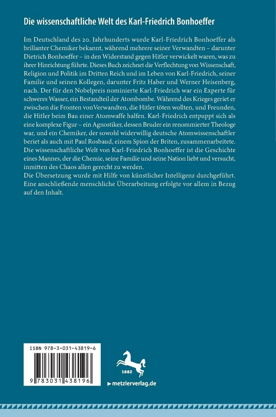 Rückseite: 9783031438196 | Die wissenschaftliche Welt des Karl-Friedrich Bonhoeffer | Housley