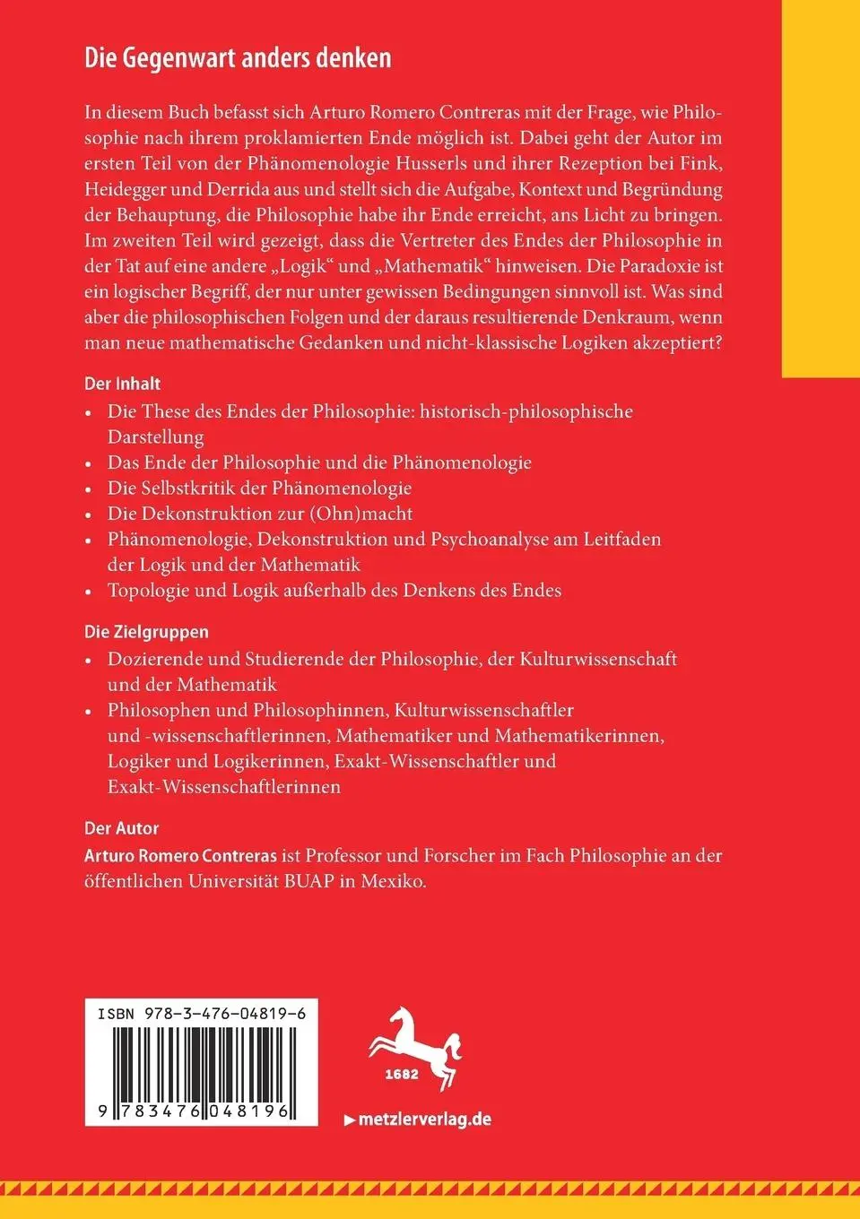 Rückseite: 9783476048196 | Die Gegenwart anders denken | Arturo Romero Contreras | Taschenbuch