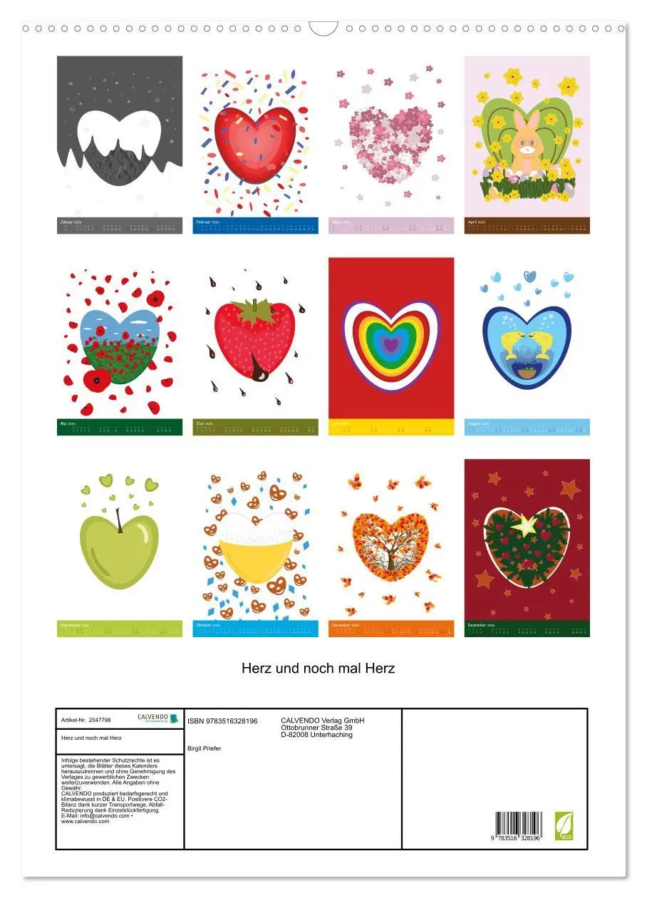 Bild: 9783516328196 | Herz und noch mal Herz (Wandkalender 2026 DIN A2 hoch), CALVENDO...