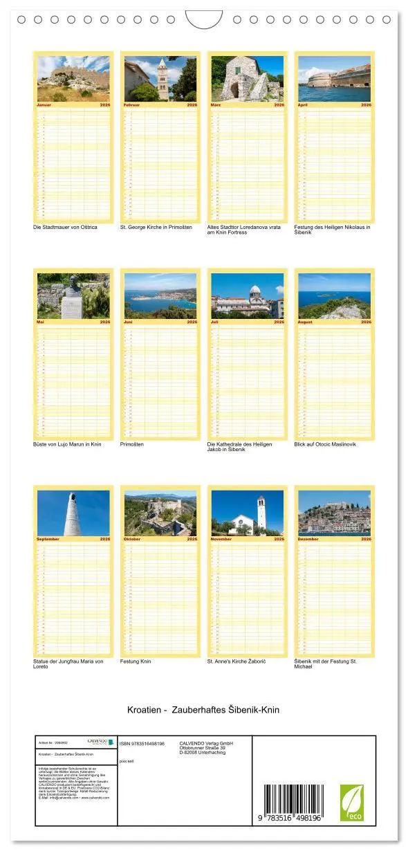 Bild: 9783516498196 | Familienplaner 2026 - Kroatien - Zauberhaftes ¿ibenik-Knin mit 5...