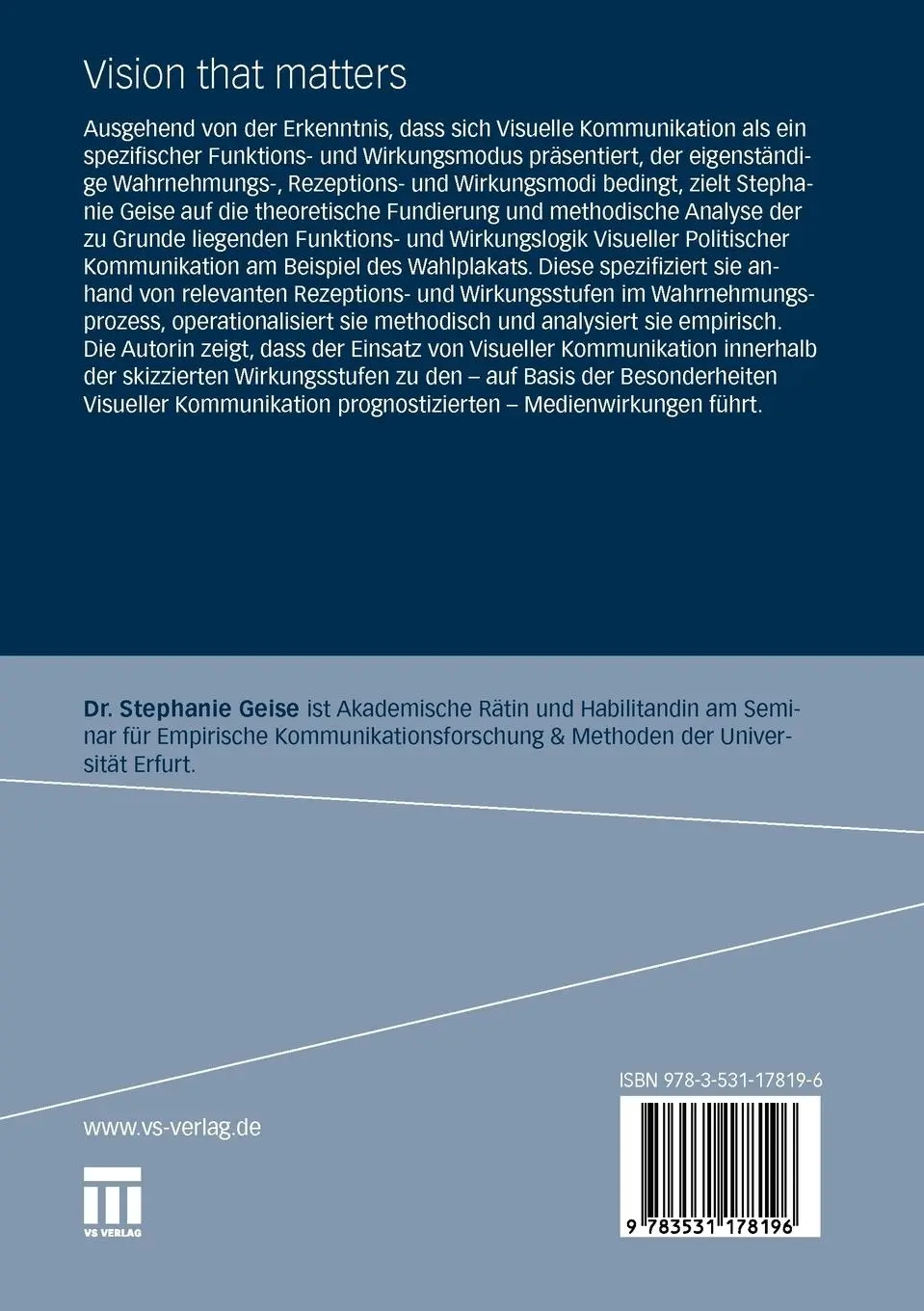 Rückseite: 9783531178196 | Vision that matters | Stephanie Geise | Taschenbuch | 416 S. | Deutsch
