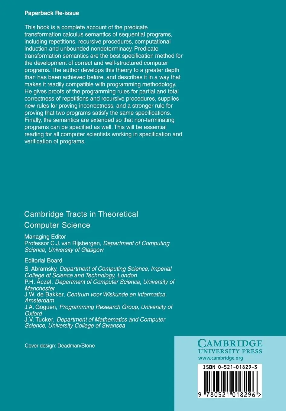 Rückseite: 9780521018296 | Programs, Recursion and Unbounded Choice | Wim H. Hesselink (u. a.)