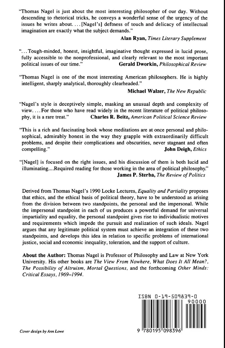 Rückseite: 9780195098396 | Equality and Partiality | Thomas Nagel | Taschenbuch | Englisch | 1995
