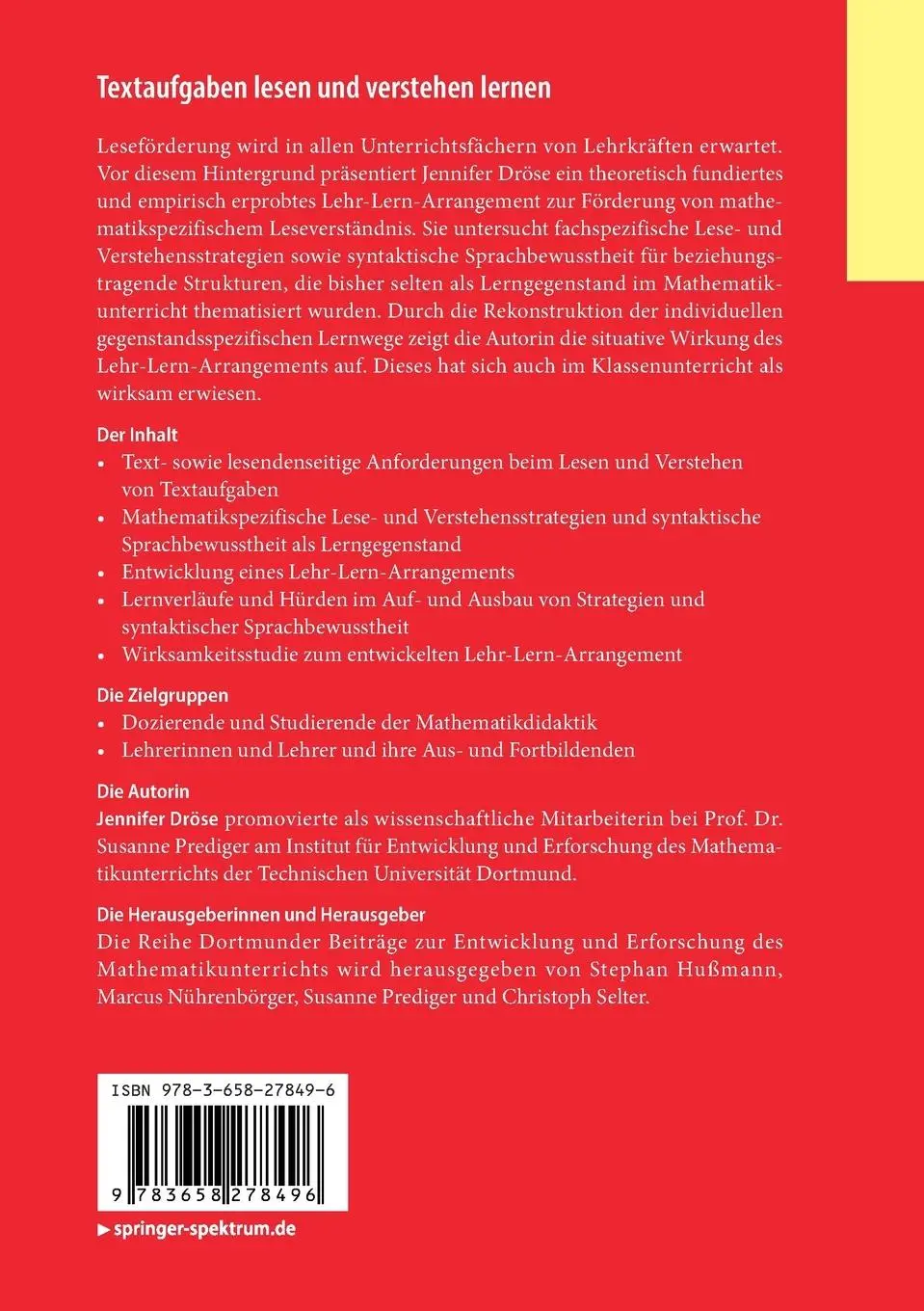 Rückseite: 9783658278496 | Textaufgaben lesen und verstehen lernen | Jennifer Dröse | Taschenbuch