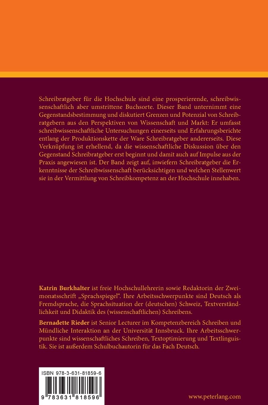 Rückseite: 9783631818596 | Schreibratgeber für die Hochschule | Katrin Burkhalter (u. a.) | Buch