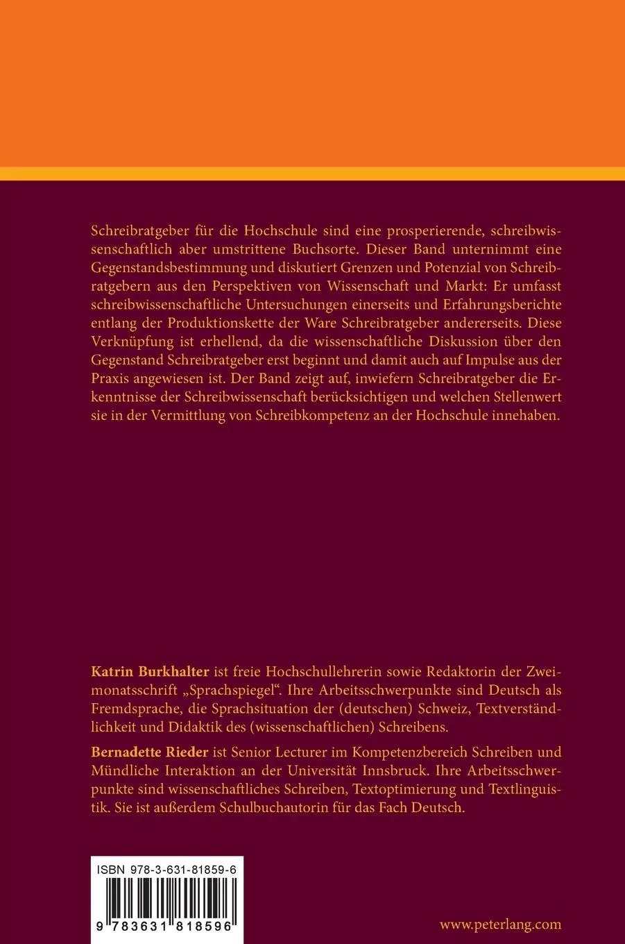 Rückseite: 9783631818596 | Schreibratgeber für die Hochschule | Katrin Burkhalter (u. a.) | Buch
