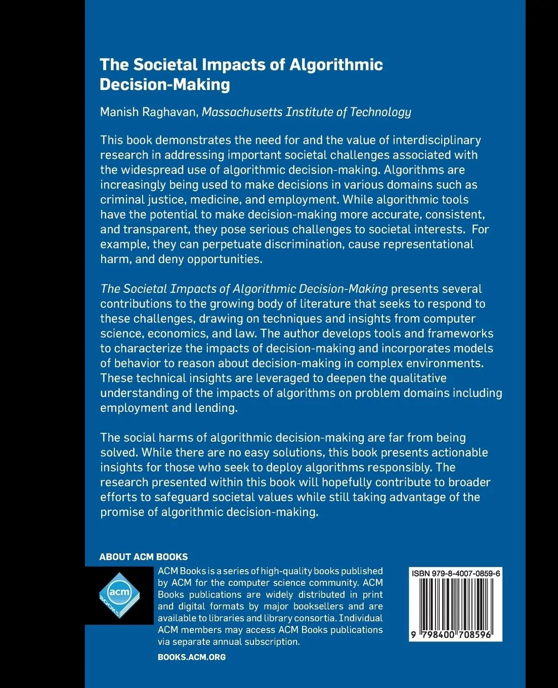 Rückseite: 9798400708596 | The Societal Impacts of Algorithmic Decision-Making | Manish Raghavan
