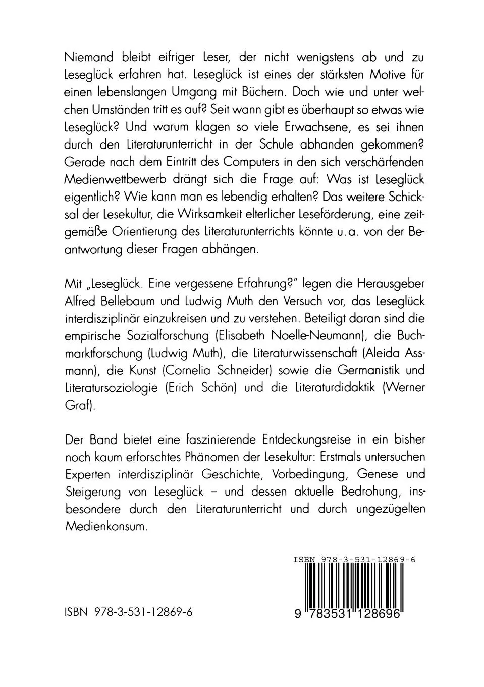 Rückseite: 9783531128696 | Leseglück | Eine vergessene Erfahrung? | Ludwig Muth (u. a.) | Buch