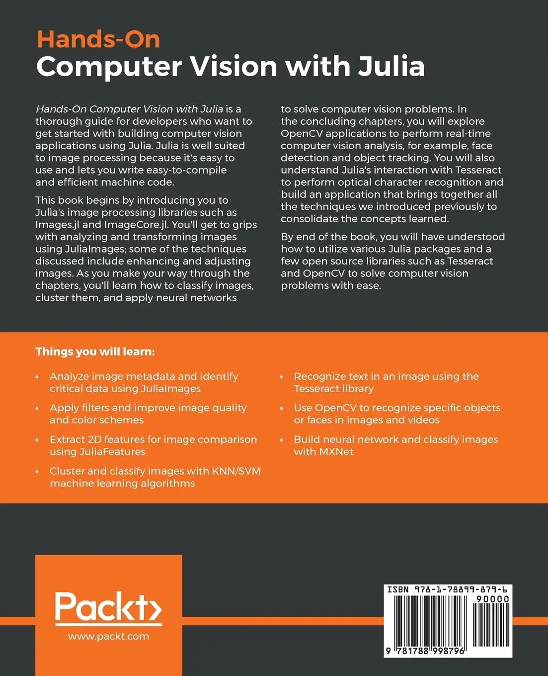 Rückseite: 9781788998796 | Hands-On Computer Vision with Julia | Dmitrijs Cudihins | Taschenbuch