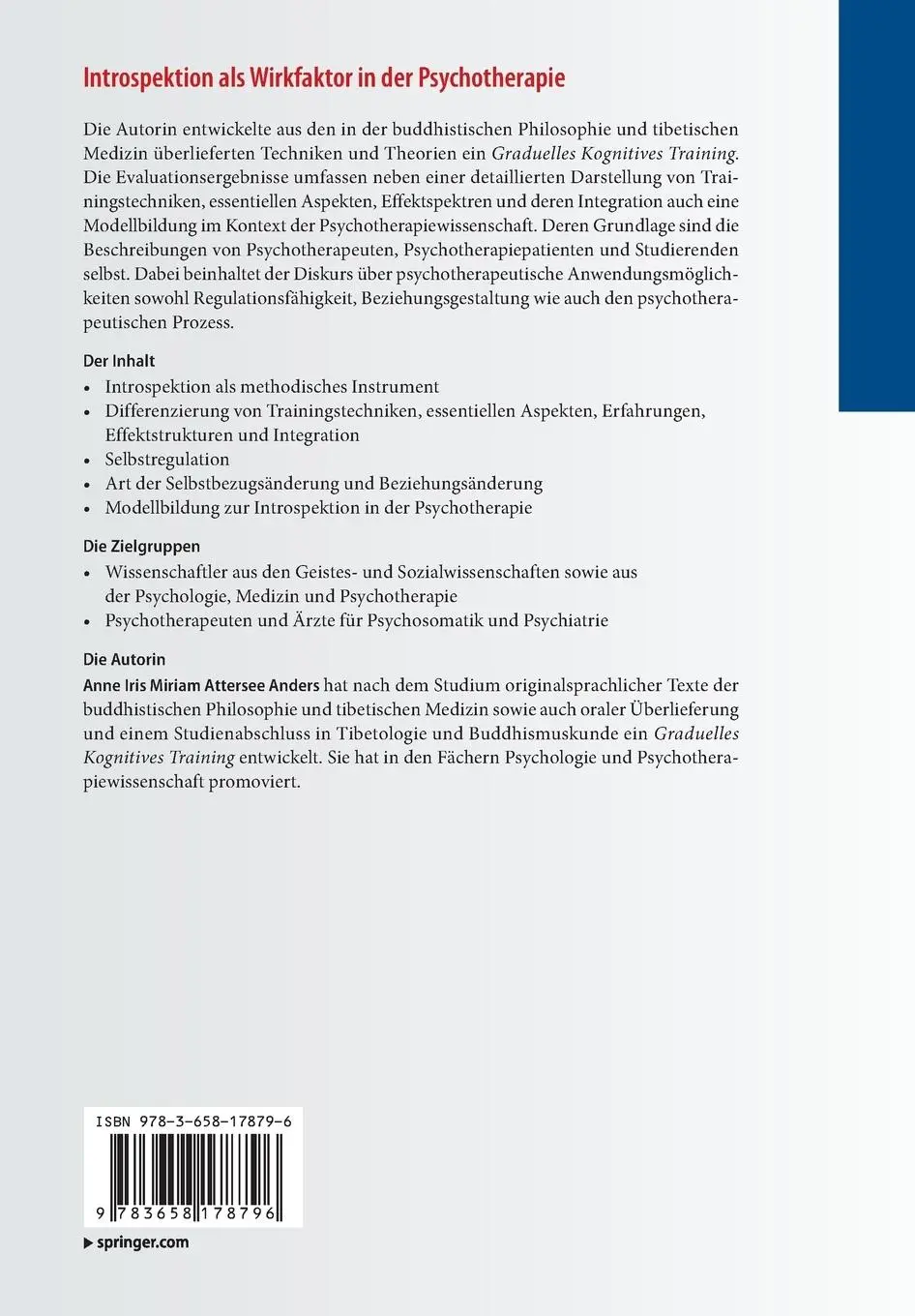 Rückseite: 9783658178796 | Introspektion als Wirkfaktor in der Psychotherapie | Anders | Buch