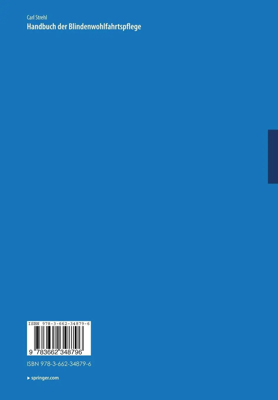 Rückseite: 9783662348796 | Handbuch der Blindenwohlfahrtspflege | Carl Strehl | Taschenbuch | xv