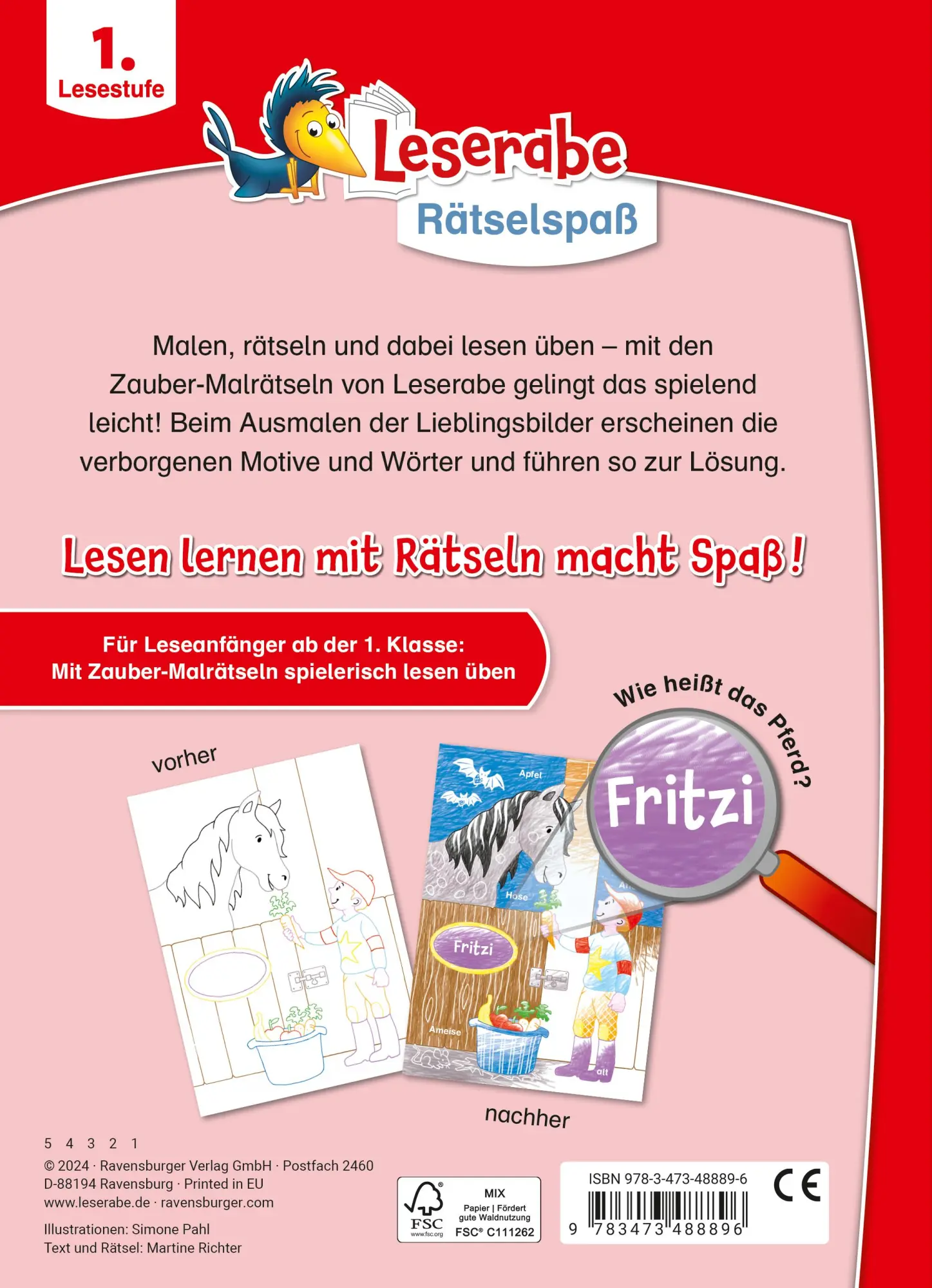 Rückseite: 9783473488896 | Leserabe Rätselspaß - Zauber-Malrätsel zum Lesenlernen: Pferde (1....