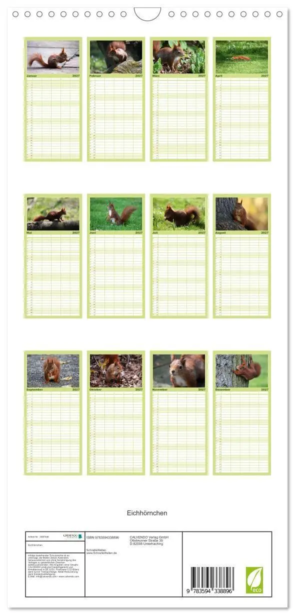 Bild: 9783594338896 | Familienplaner 2027 - Eichhörnchen mit 5 Spalten (Wandkalender, 21...