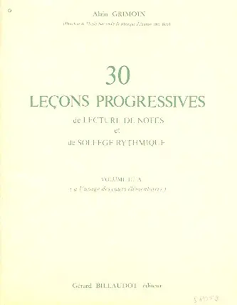 Cover: 9790043018896 | 30 Lecons Progressives Vol. 3A | De Lecture De Notes Et De Solfege