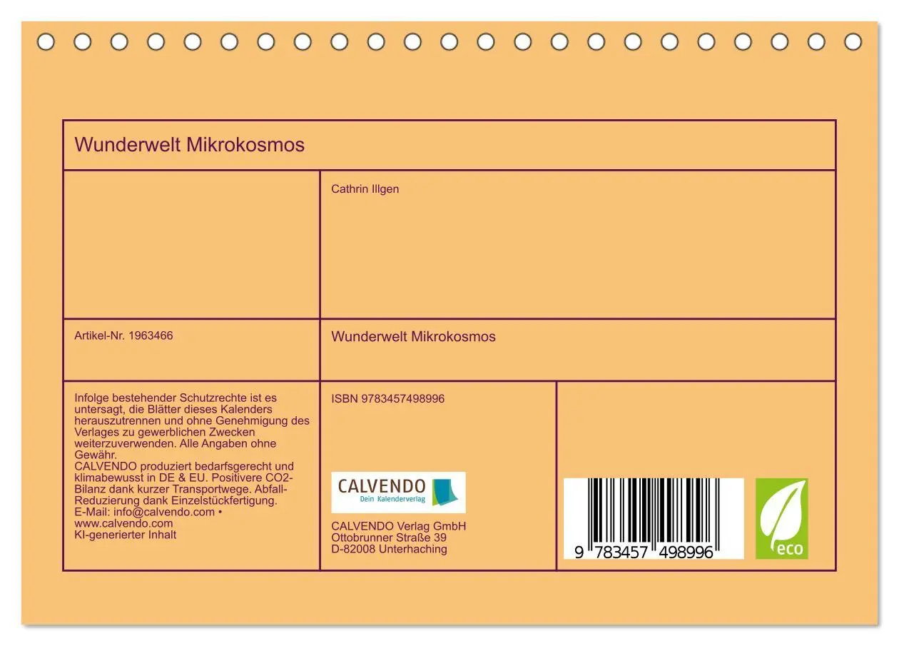 Bild: 9783457498996 | Wunderwelt Mikrokosmos (Tischkalender 2026 DIN A5 quer), CALVENDO...