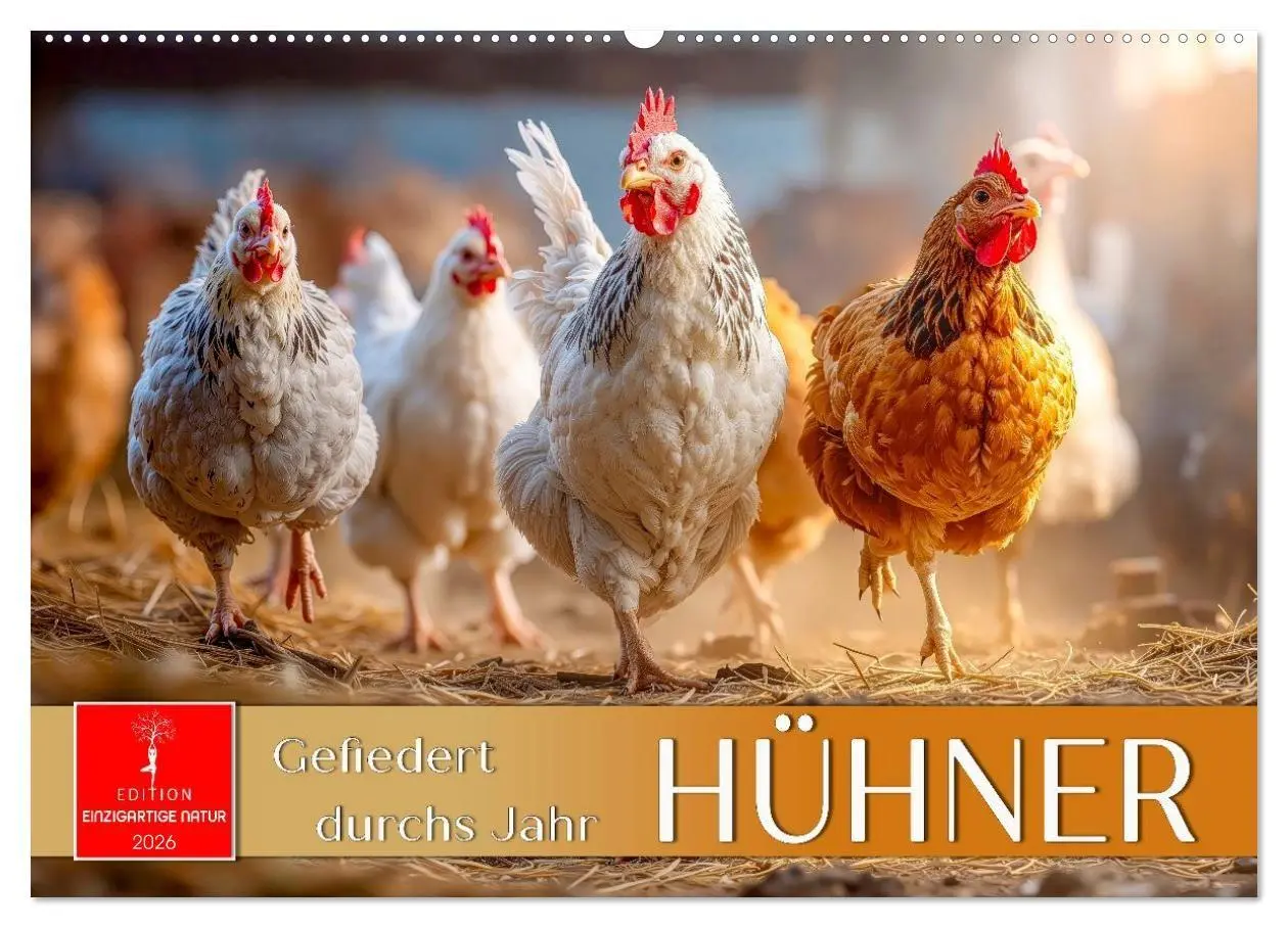 Cover: 9783516658996 | Hühner - gefiedert durchs Jahr (Wandkalender 2026 DIN A2 quer),...