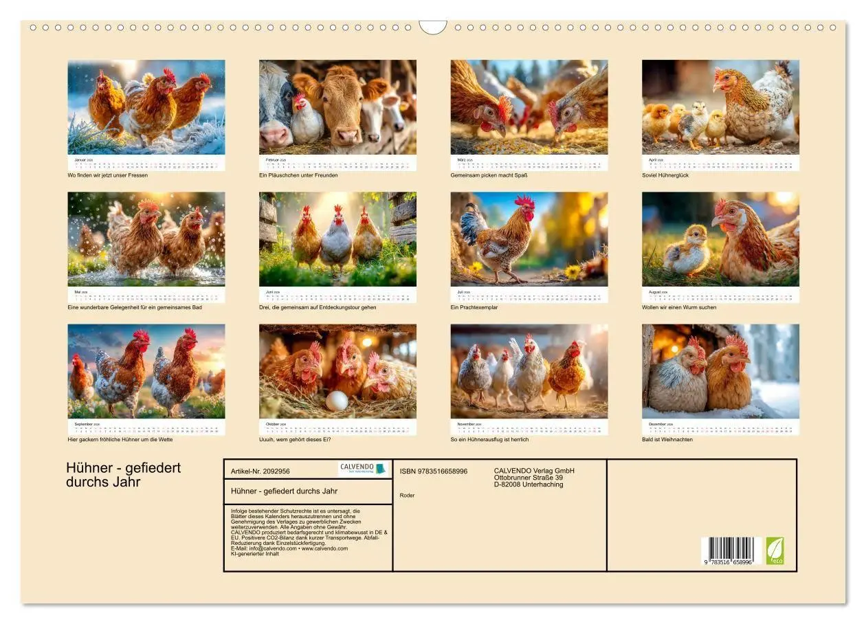 Bild: 9783516658996 | Hühner - gefiedert durchs Jahr (Wandkalender 2026 DIN A2 quer),...