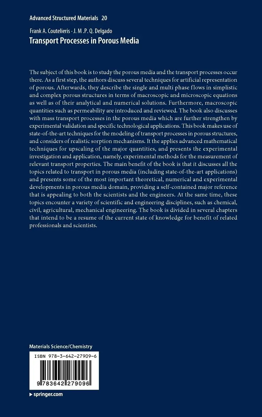 Rückseite: 9783642279096 | Transport Processes in Porous Media | J. M. P. Q. Delgado (u. a.)
