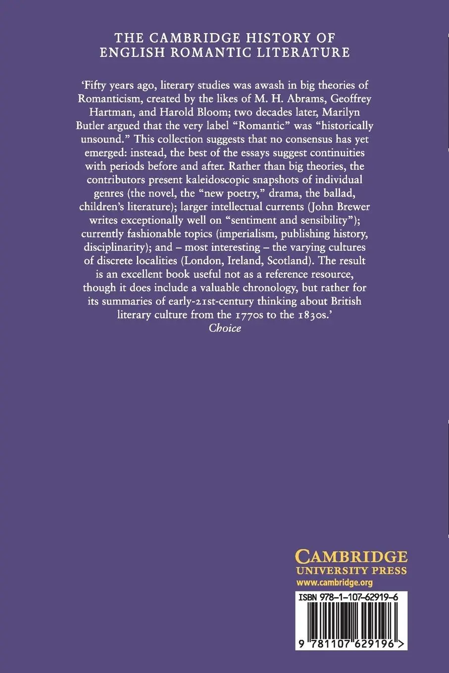 Rückseite: 9781107629196 | The Cambridge History of English Romantic Literature | James Chandler