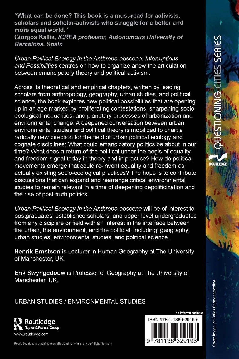 Rückseite: 9781138629196 | Urban Political Ecology in the Anthropo-obscene | Ernstson (u. a.)