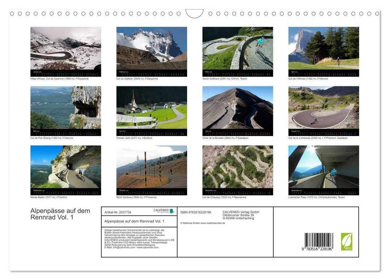 Bild: 9783516229196 | Alpenpässe auf dem Rennrad Vol. 1 (Wandkalender 2026 DIN A3 quer),...