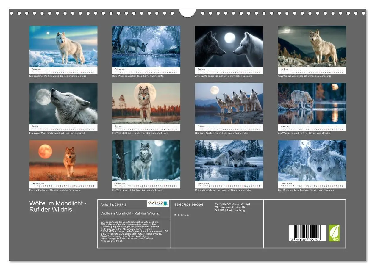 Bild: 9783516699296 | Wölfe im Mondlicht - Ruf der Wildnis (Wandkalender 2026 DIN A3...